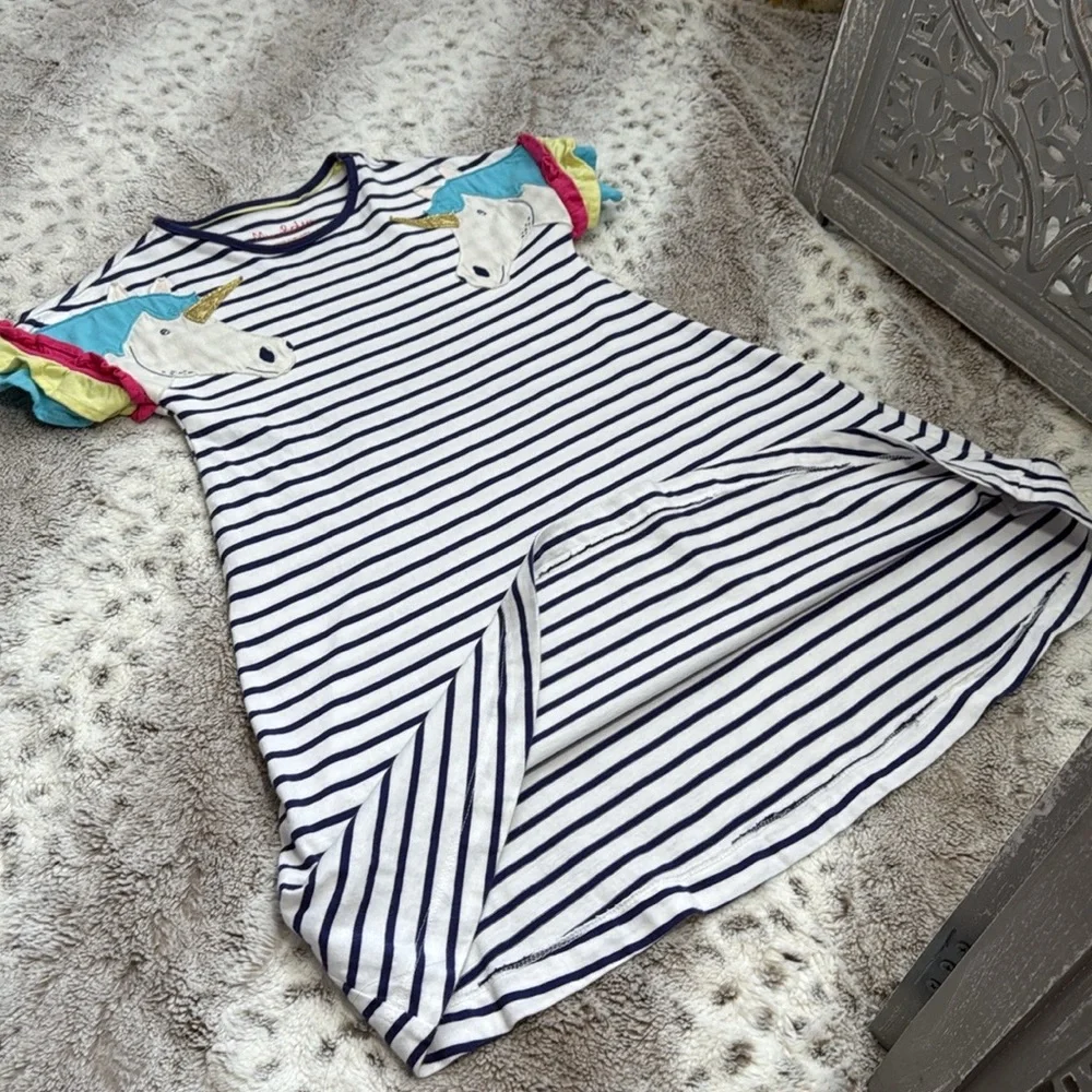 Mini Boden striped rainbow unicorn dress girls size 8 sweet magical girlhoodcore